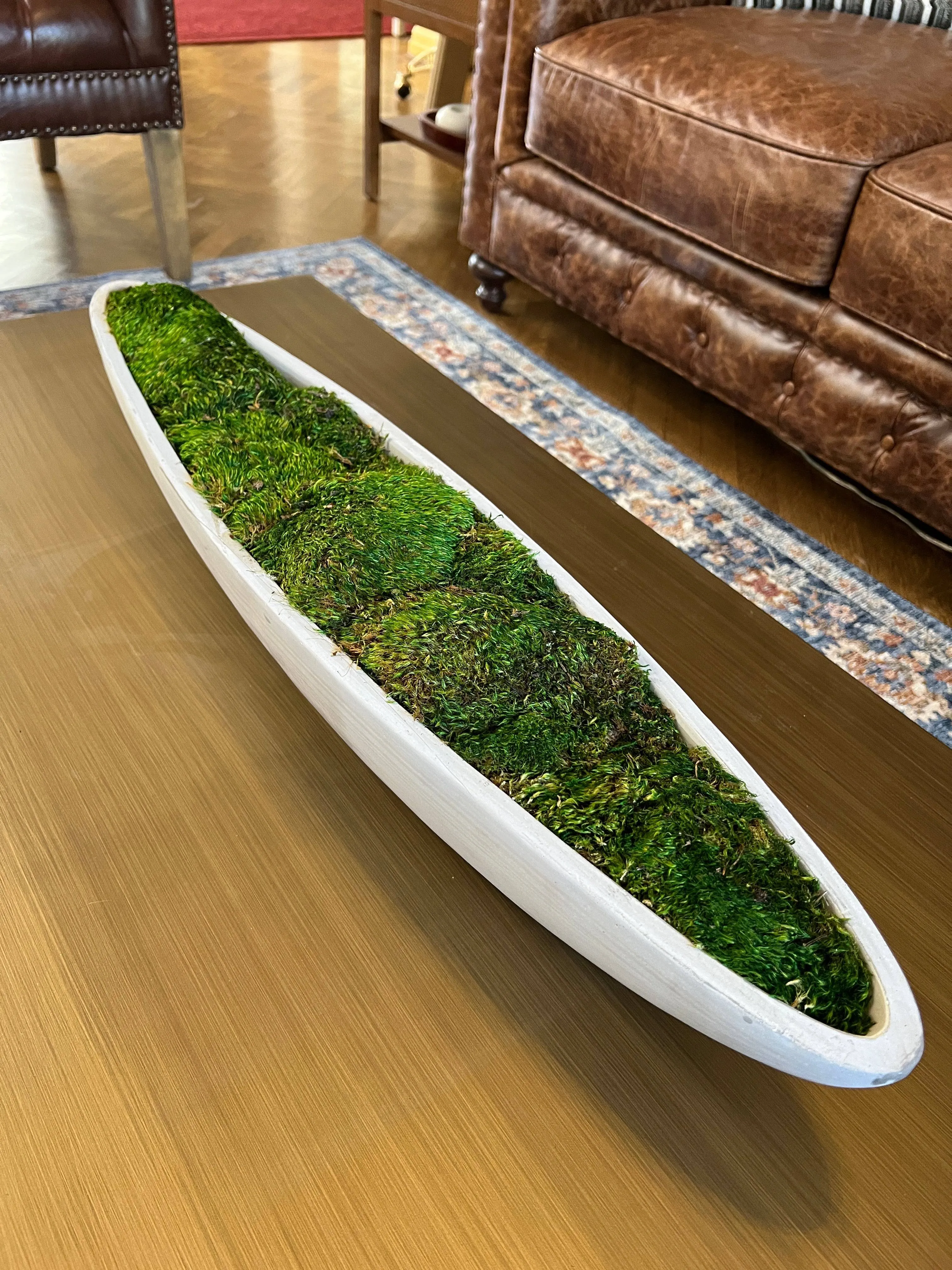 Preserved Moss in Concrete Boat Centerpiece