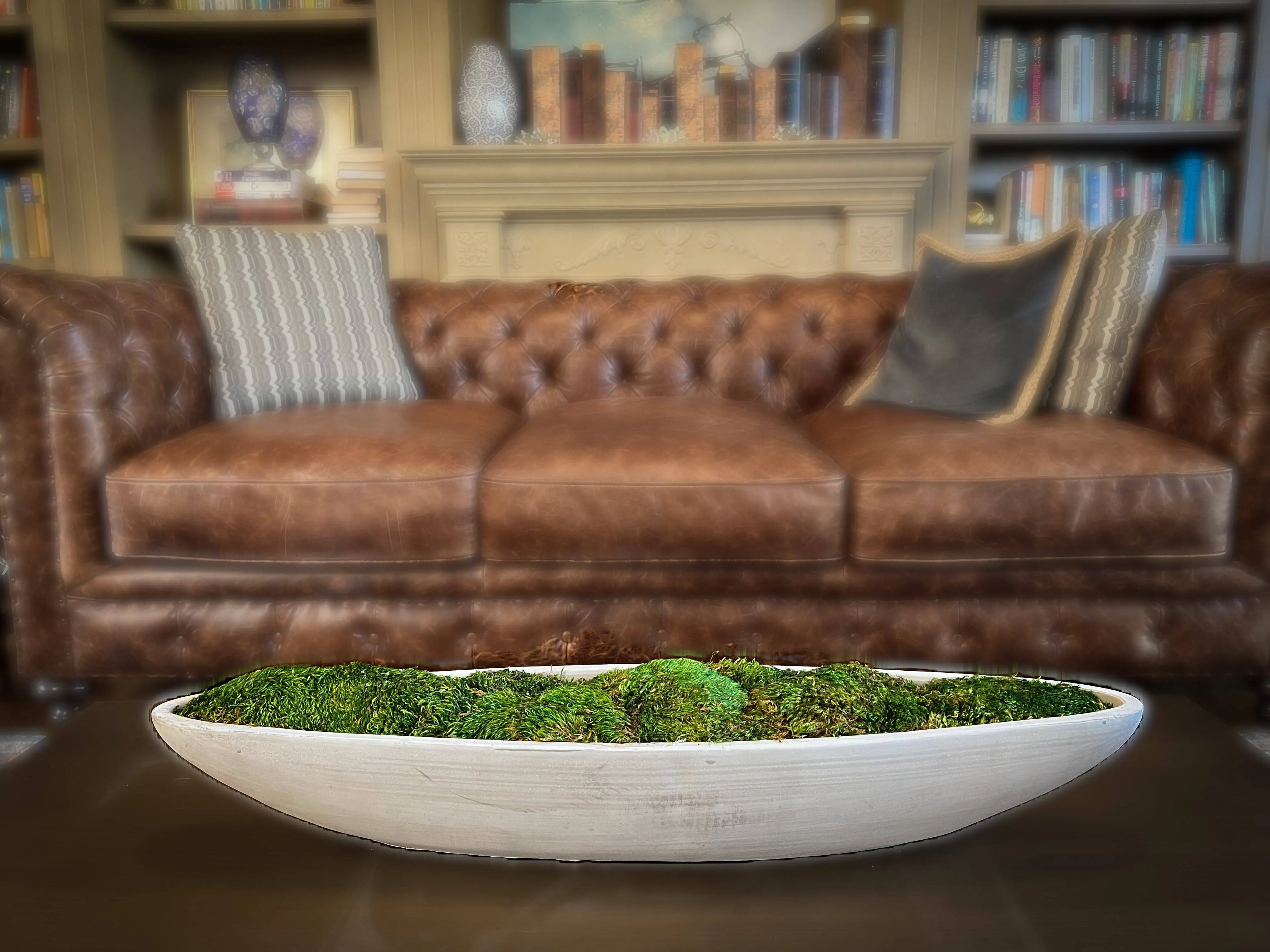 Preserved Moss in Concrete Boat Centerpiece