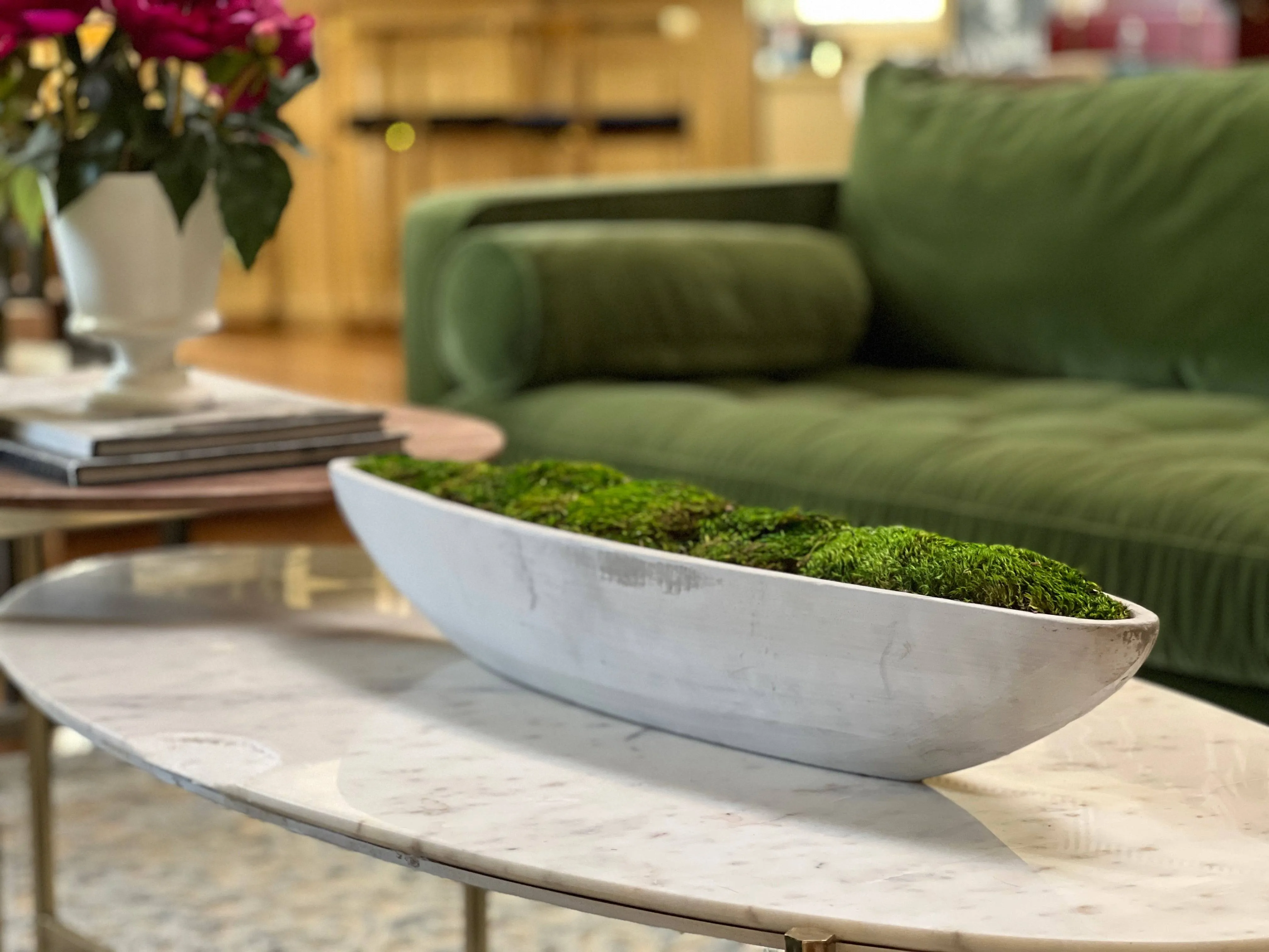 Preserved Moss in Concrete Boat Centerpiece