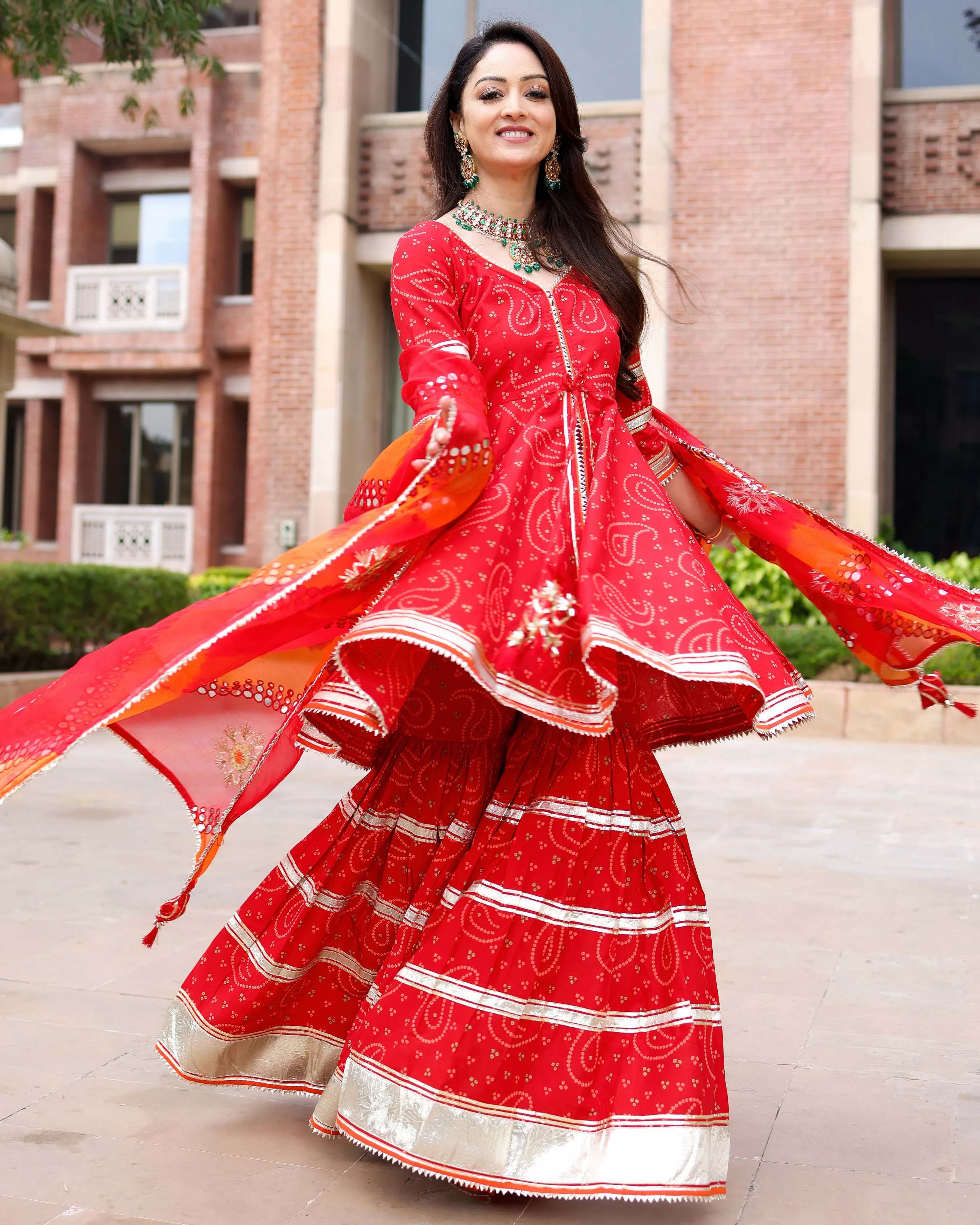 Red Hibiscus Gotapatti Sharara Set