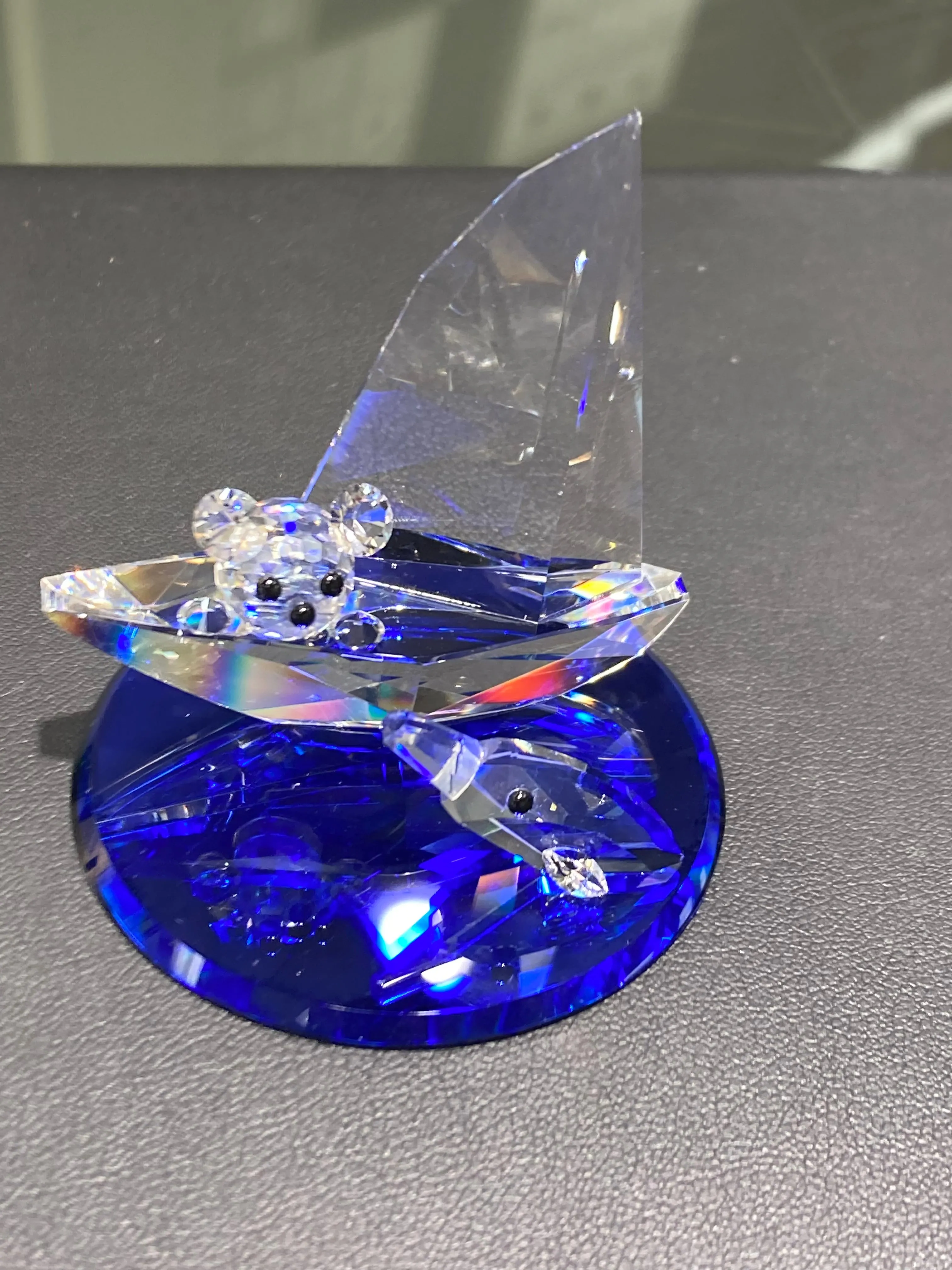 Sail Boat Teddy Bear Crystal Figurine