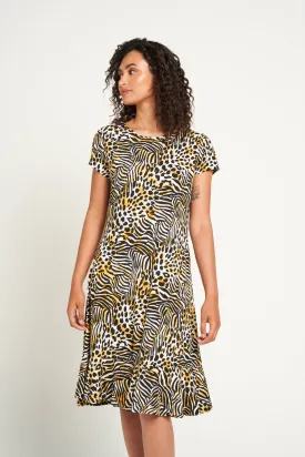 Saloos Knee Length Animal Print Dress with Frilled Hem