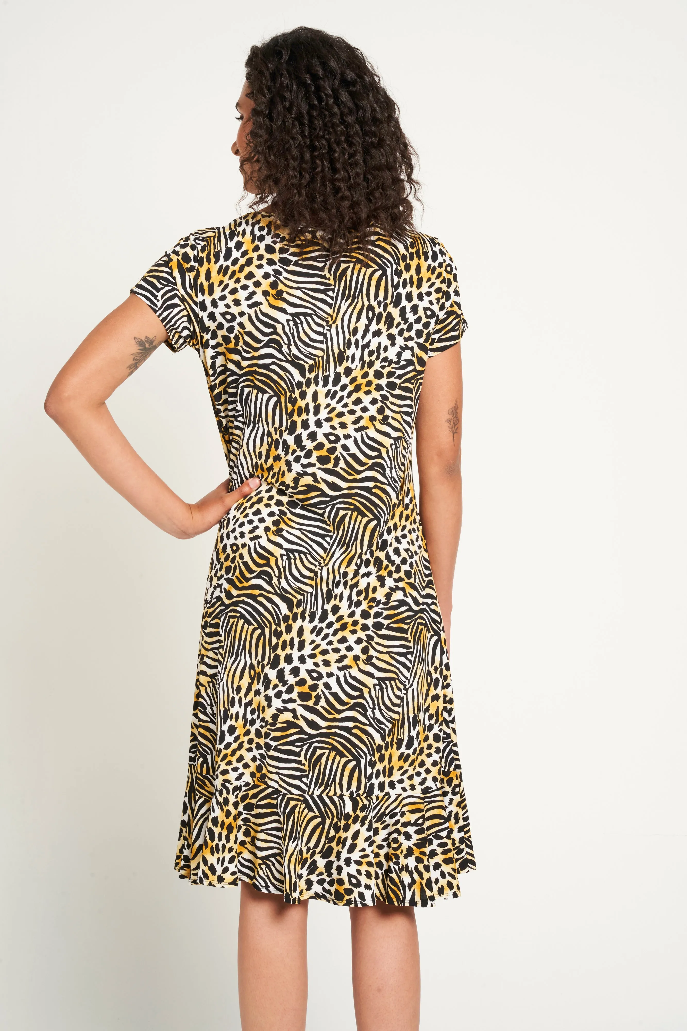 Saloos Knee Length Animal Print Dress with Frilled Hem