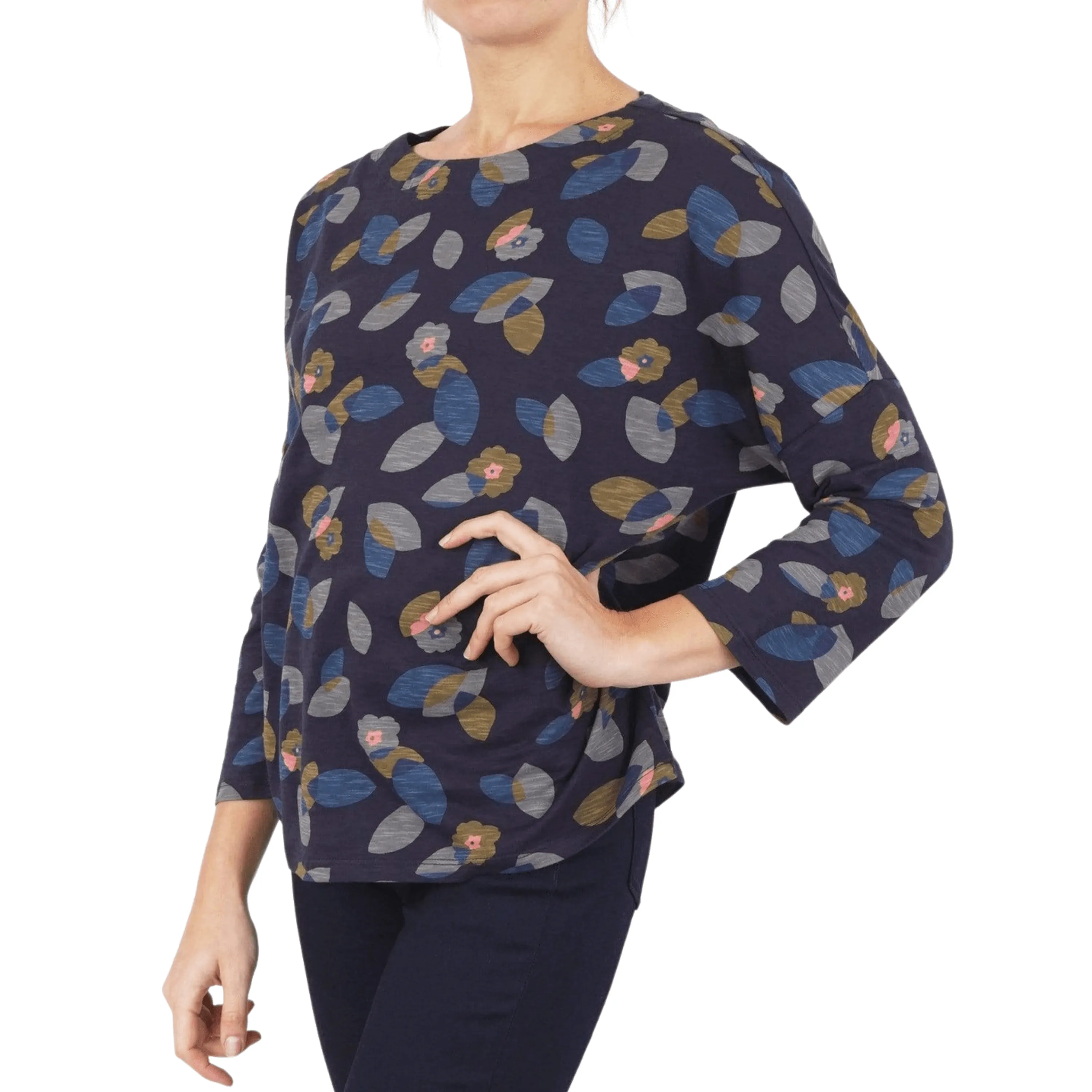 Seasalt Navy Floral Marsh Marigold Boxy Top