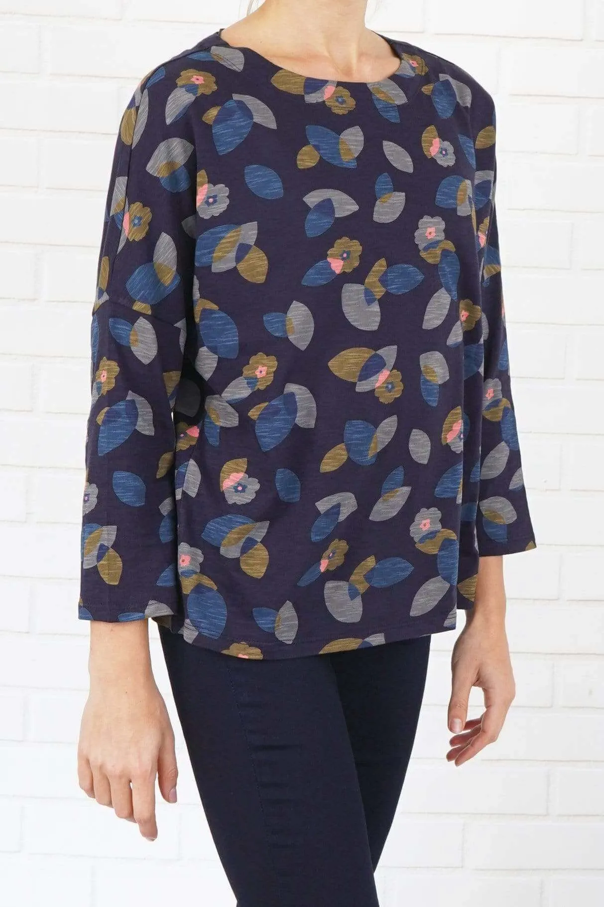 Seasalt Navy Floral Marsh Marigold Boxy Top