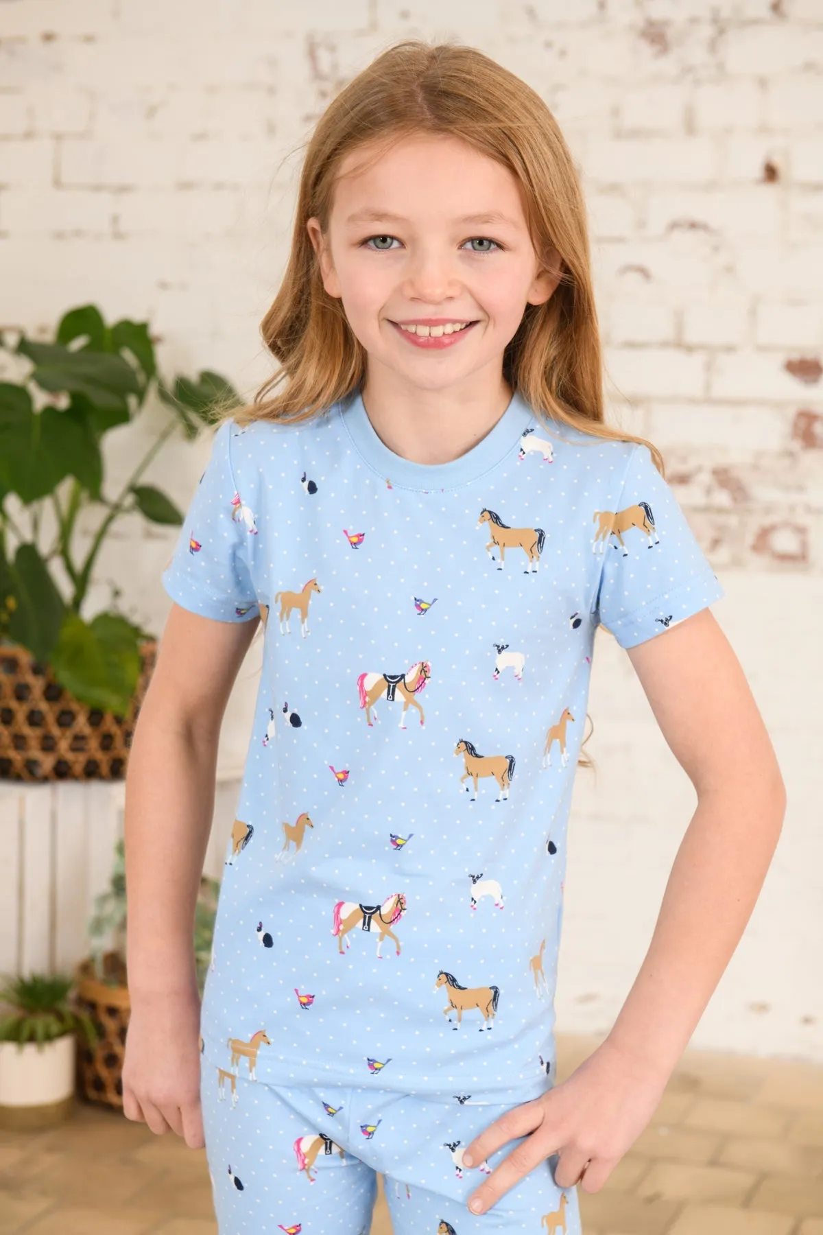 Short Sleeved Pyjamas - Blue Animal Print