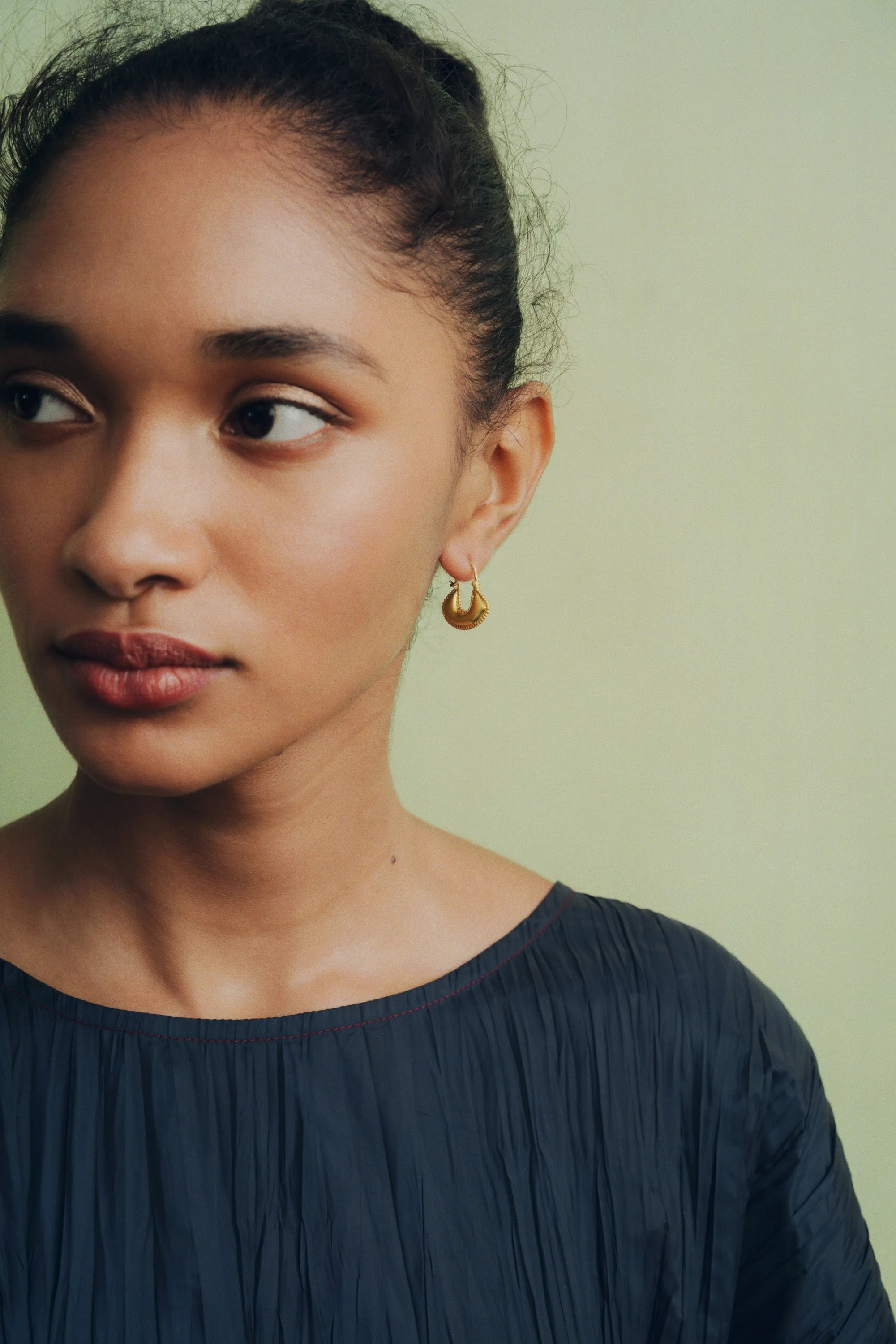 Small Granulated Boat-Shaped Hoop Earrings