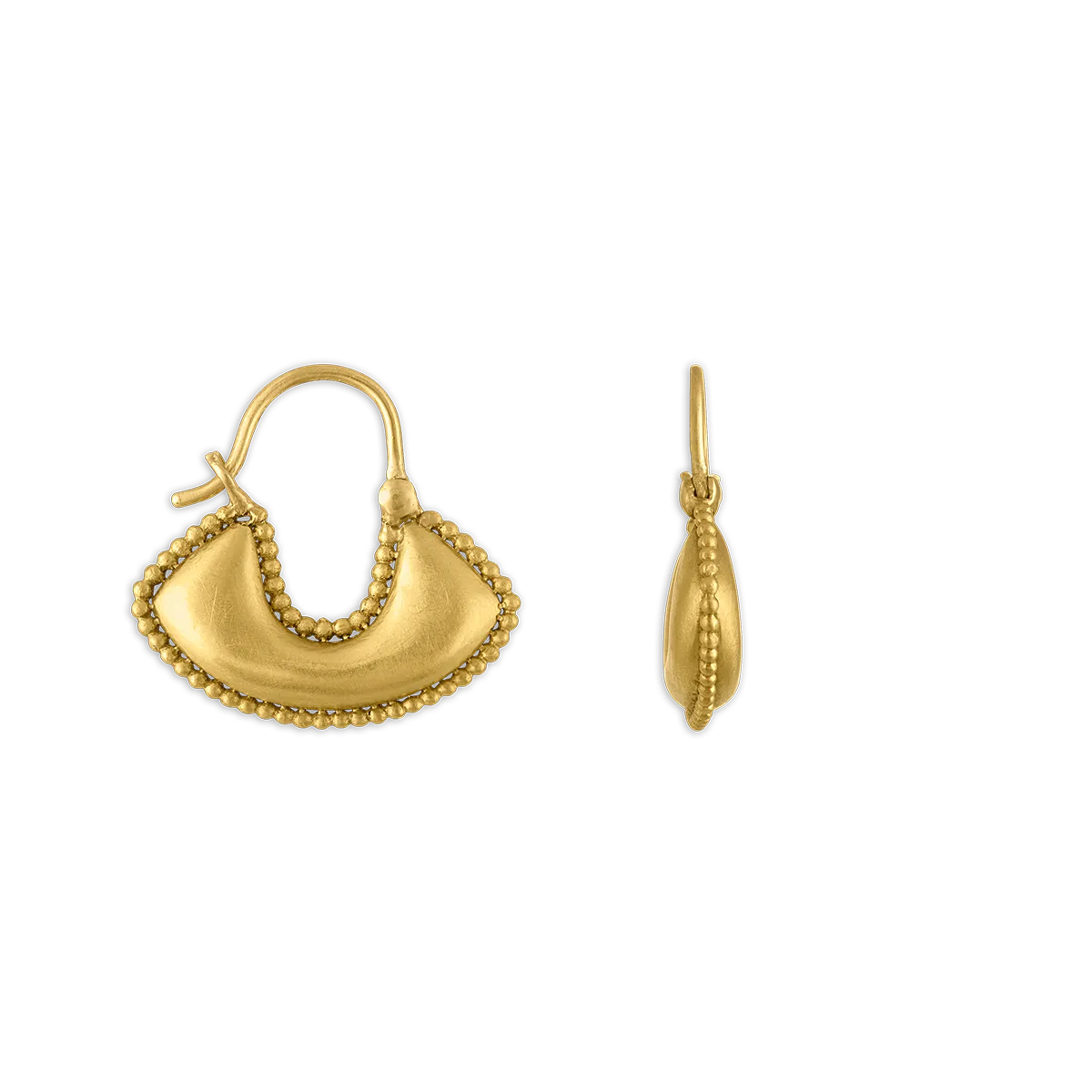 Small Granulated Boat-Shaped Hoop Earrings