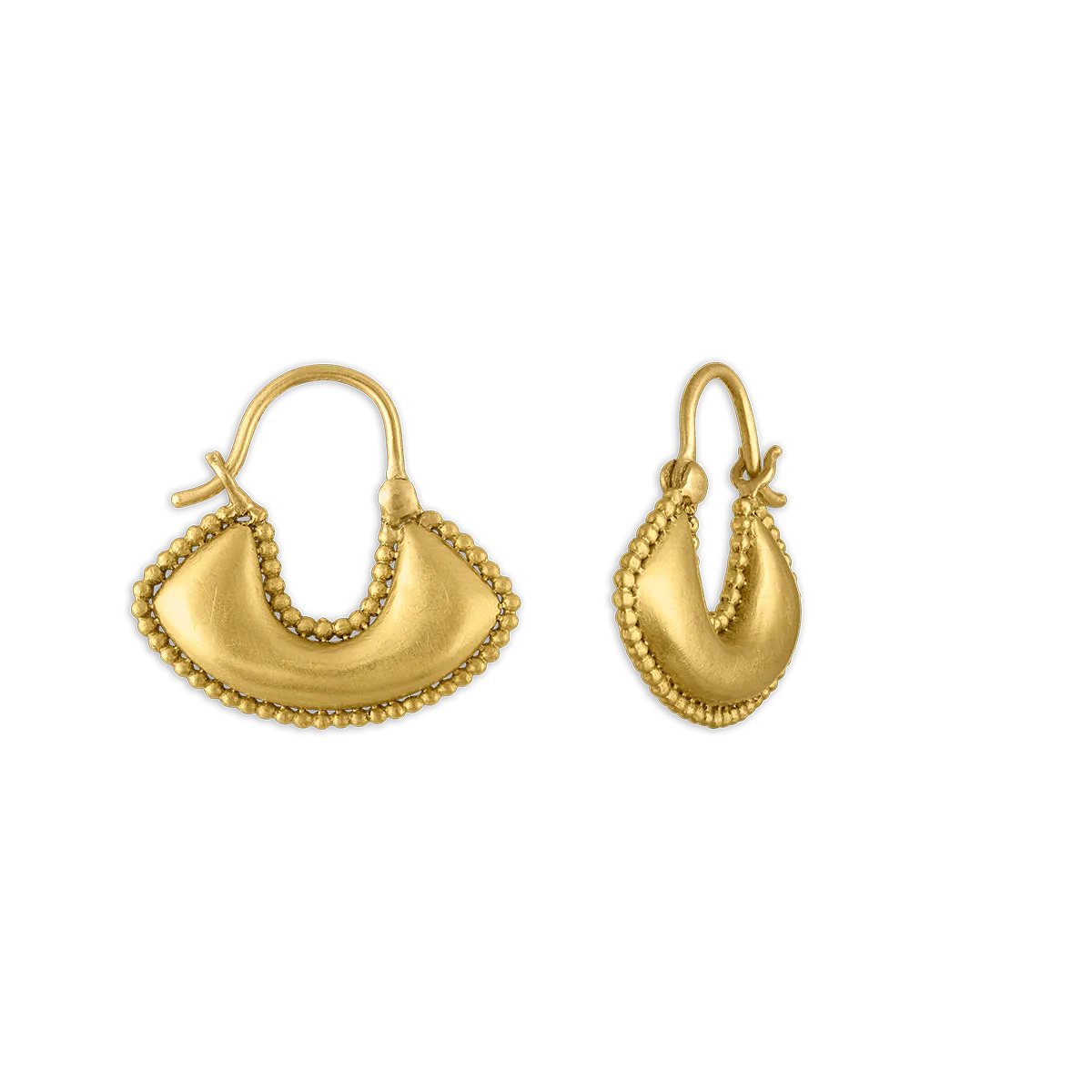 Small Granulated Boat-Shaped Hoop Earrings