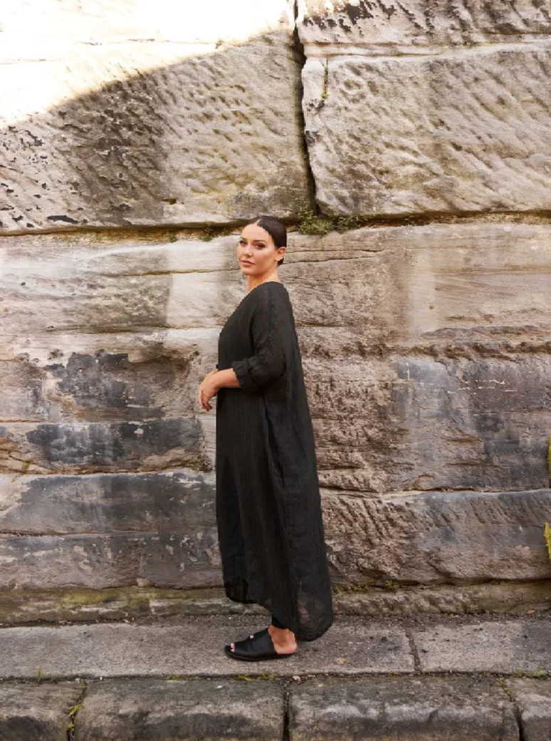 St Barts Linen Gauze Dress Black