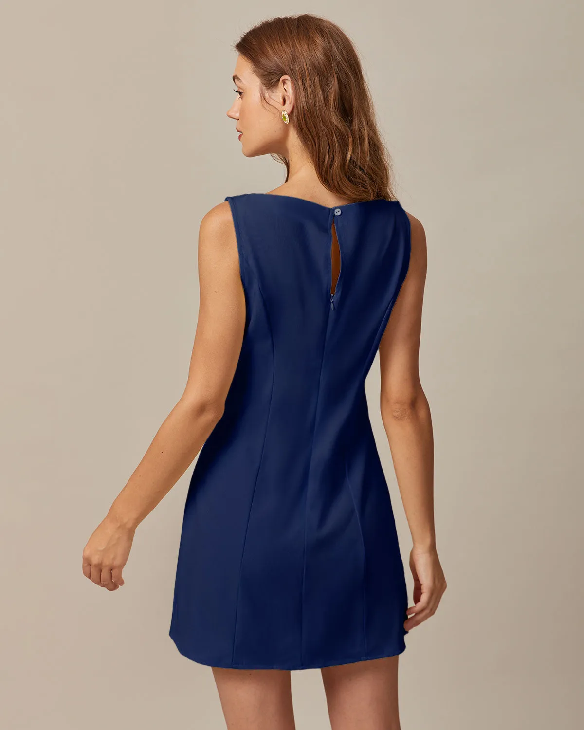 The Navy Boat Neck Cutout Mini Dress