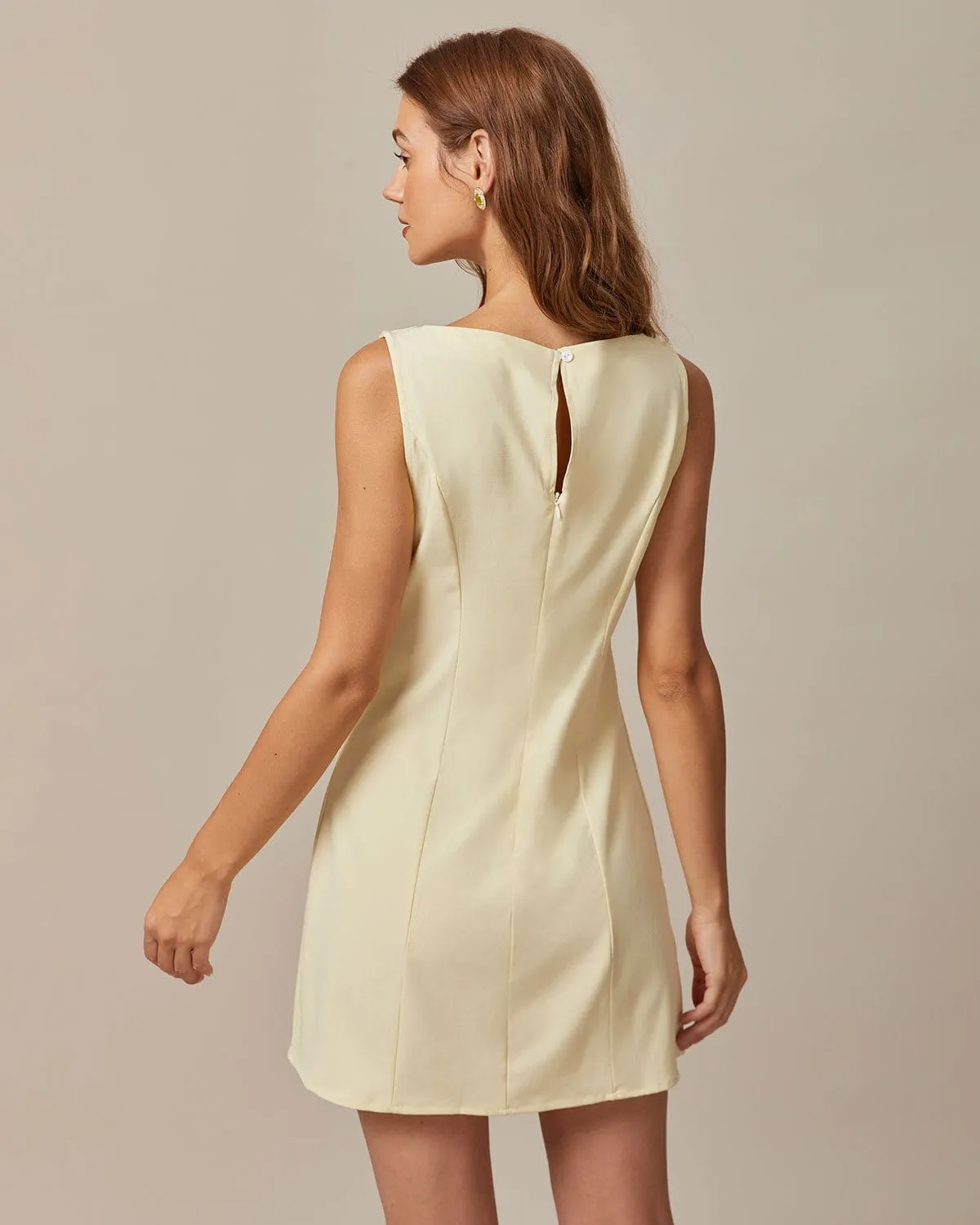 The Yellow Boat Neck Cutout Mini Dress