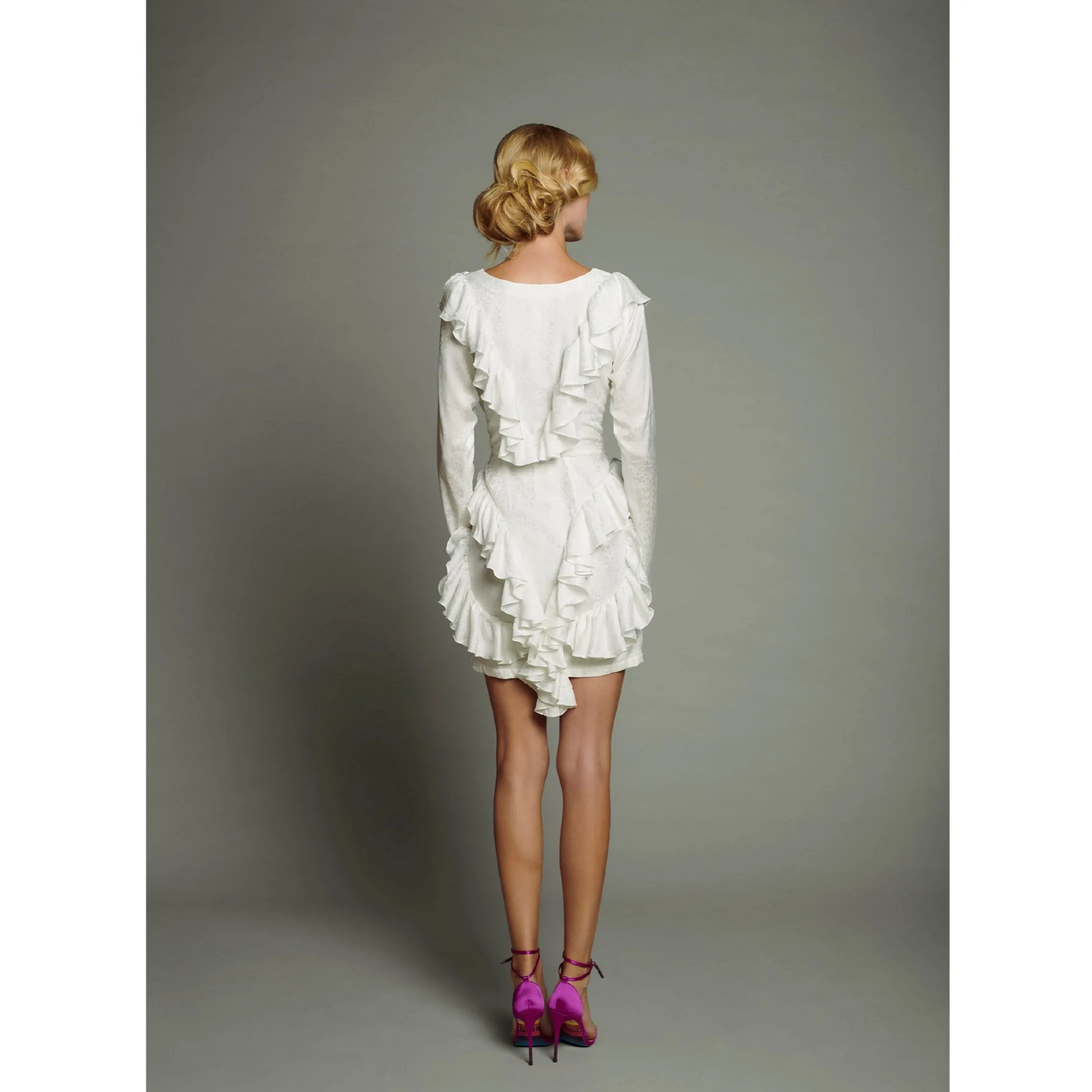 White Silk Jacquard Overlay Mini Dress